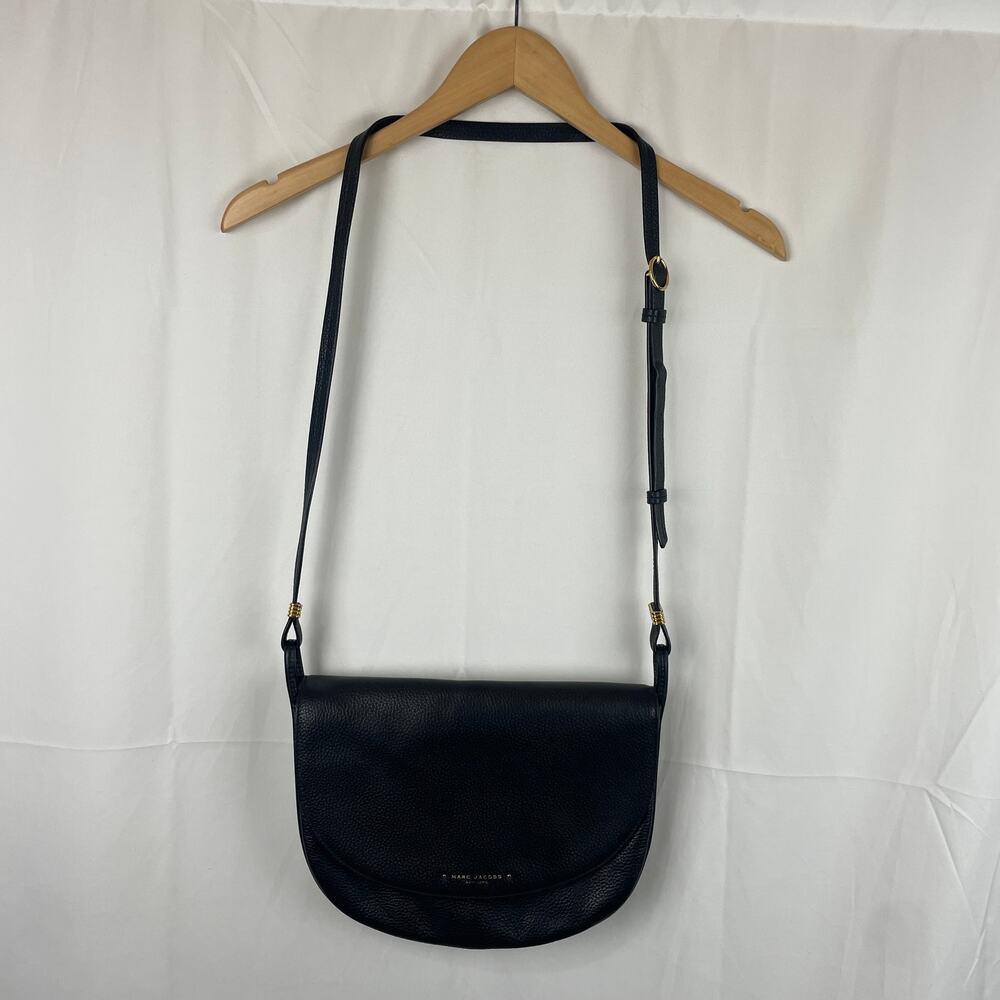 Marc Jacobs Large Supple Black Pebbled Leather Flap Top Messenger Crossbody Bag
